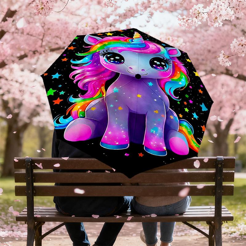 1PC Unicorn Starry Umbrella-8-Rib Reinforced Portable Folding Travel Suitable for All Seasons Outdoor Daily Use -J0406