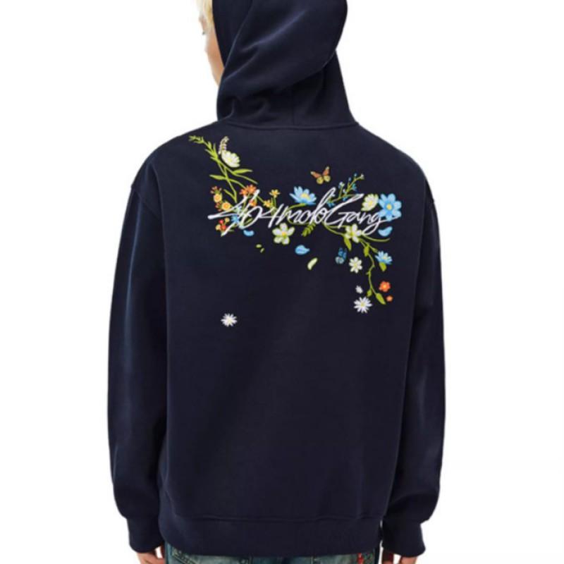 Unisex Oversized Hoodie With Floral Embroidery Retro Streetwear Cotton Blend Sweatshirt