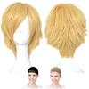 CaseEden Cosplay Wig Short 30cm Heat Resistant Blonde Mixed Gold Gold Wig Net Set of 2