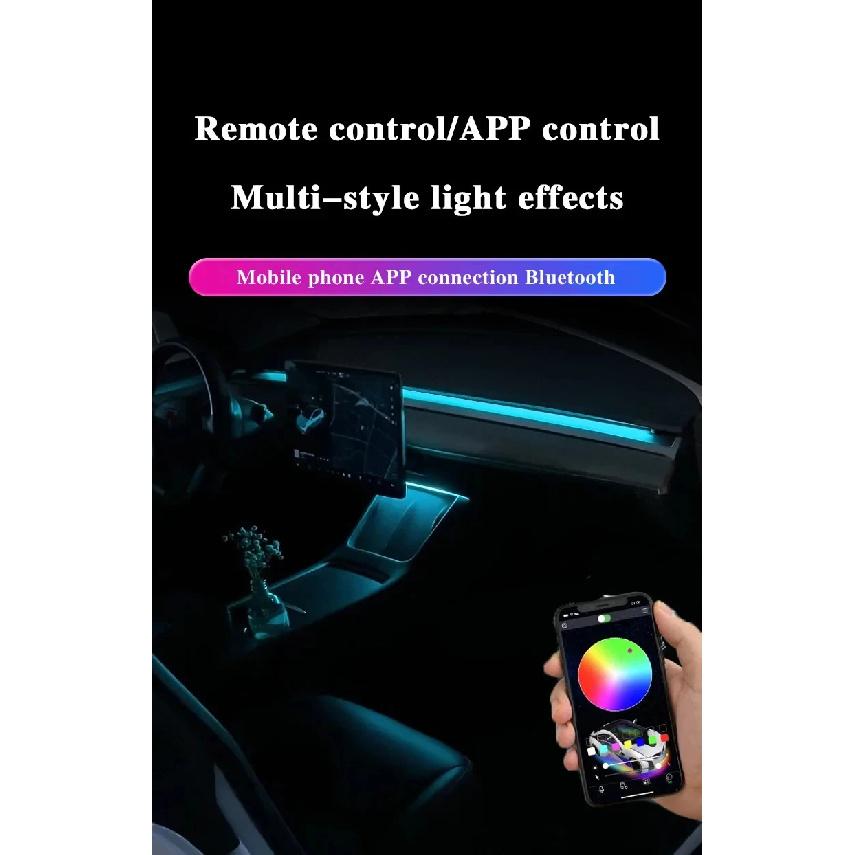 For Tesla Model 3/Y 2 IN 1 Dynamic Neon RGB Car LED Ambient Lighting 60s Automatic OFF Module Dashboard Lighting Decorative Lamp