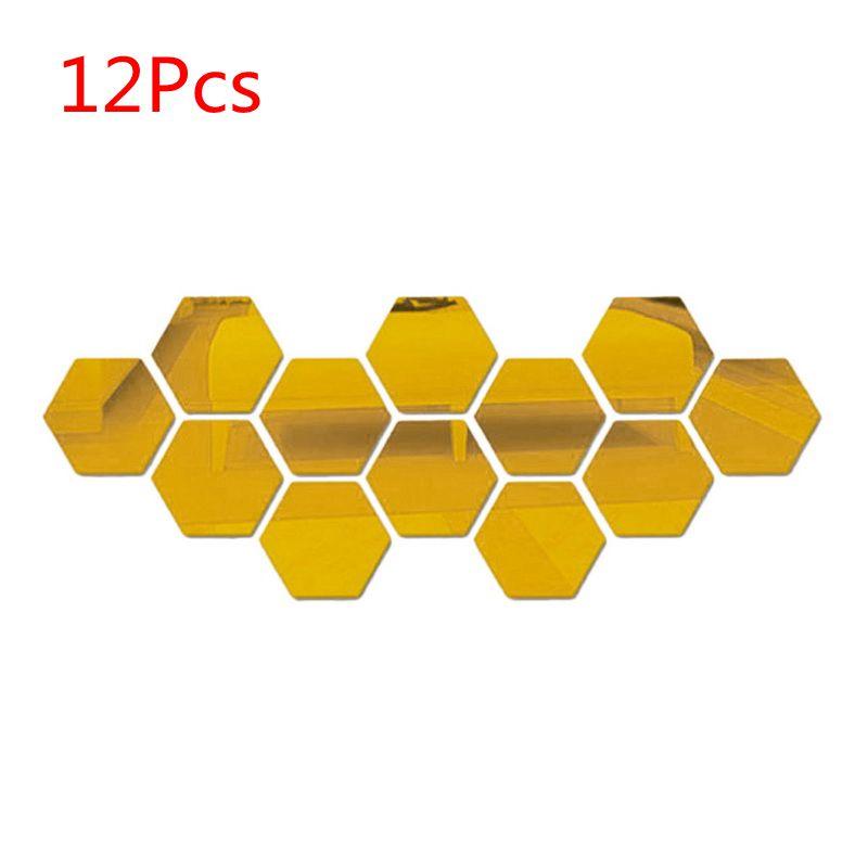 12Pcs 3D Hexagon Acrylic Mirror Wall Stickers DIY Art Wall Decor Stickers Living Room Mirrored Sticker Gold Home Decor