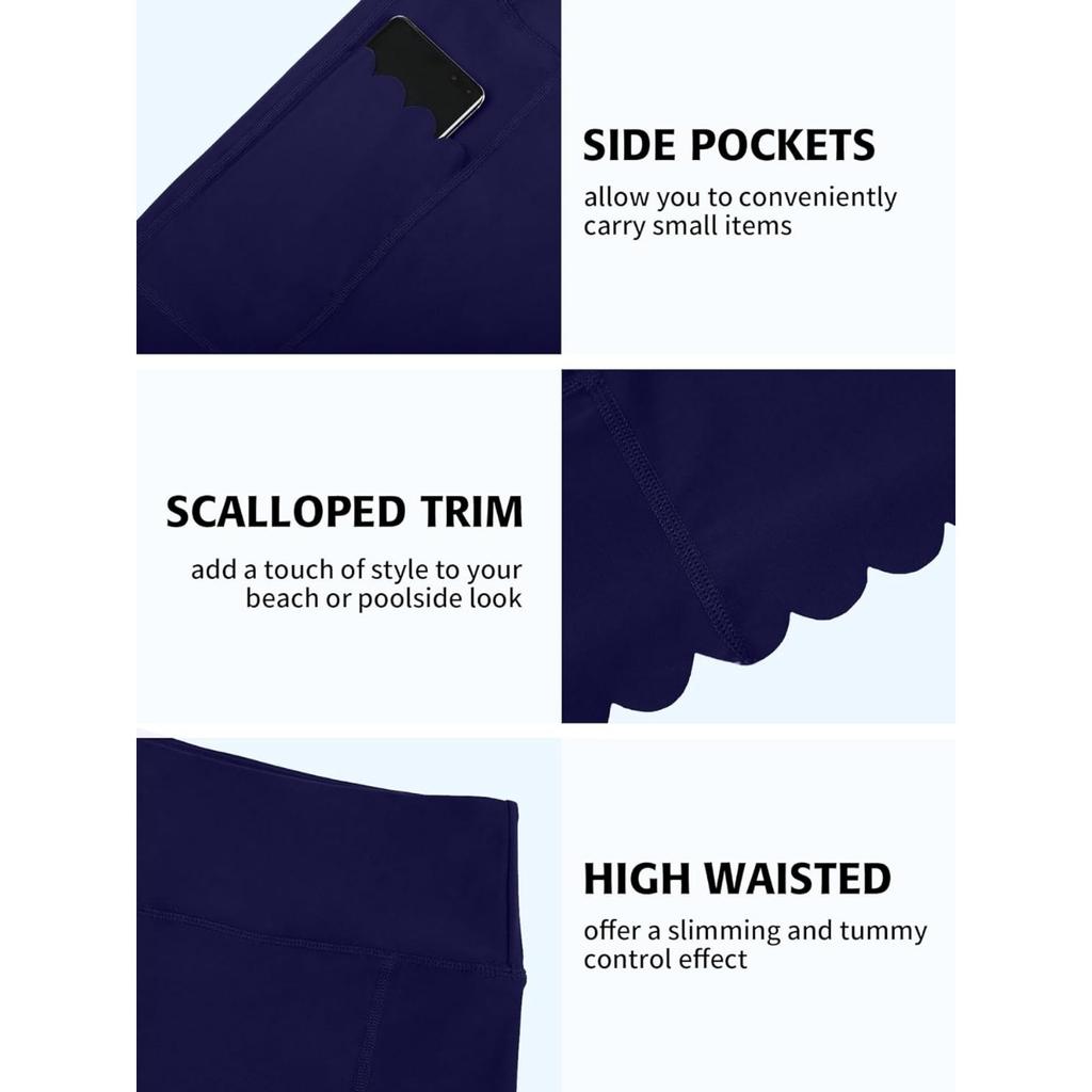 CHARMLEAKS Women's High Waisted Swim Shorts with Pockets Plus Size Bathing Suit Bottoms Long Board Shorts