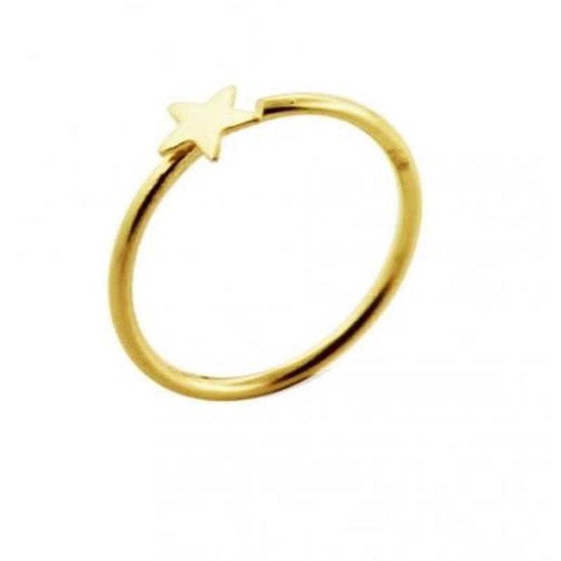 KODY PIERCING 14K Solid Gold Open Nose Ring Piercing With Star - Quality Piercing