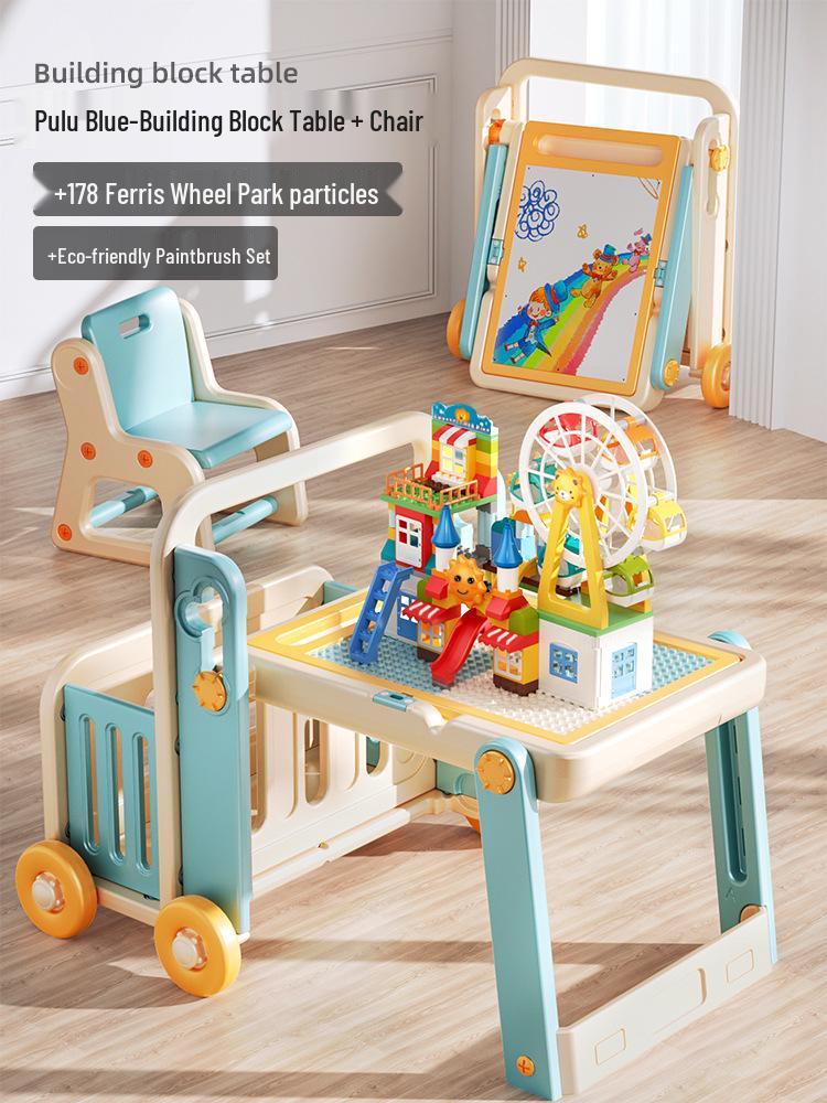 Manlong Convertible Building Block Table & Foldable Drawing Board - Educational Game Table for Boys & Girls, Ideal First Birthday Gift