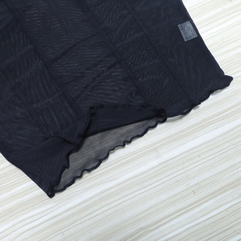 European Style Women's Sexy Round Neck Long Sleeve Mesh See-Through Cropped Top, 2026 Collection.