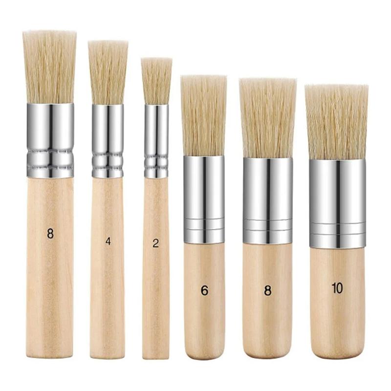 3 шт. Деревянная трафаретная кисть Diy из натуральной щетины, идеально подходящая для акриловой краски, дерева, масляной живописи