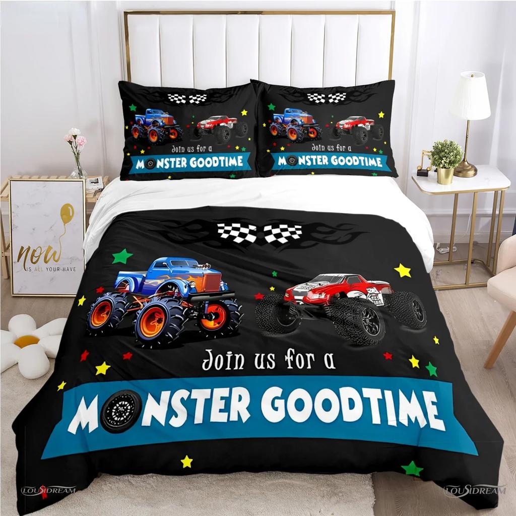 Пододеяльник Monster Truck Catroon Monster Jam Комплекты постельного белья Мягкие пододеяльники и наволочки для подростков Single/Double/Queen/King