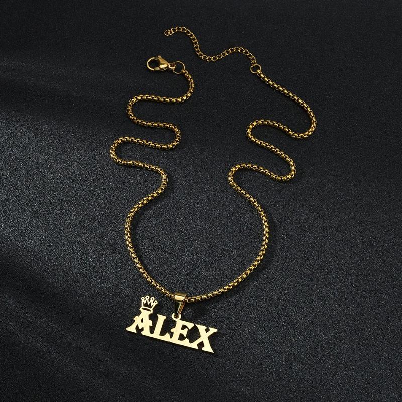 Custom Name Necklace Custom Jewelry Stainless Steel Personalized Crown Pendant For Women Men Collars Thick Chain Gifts