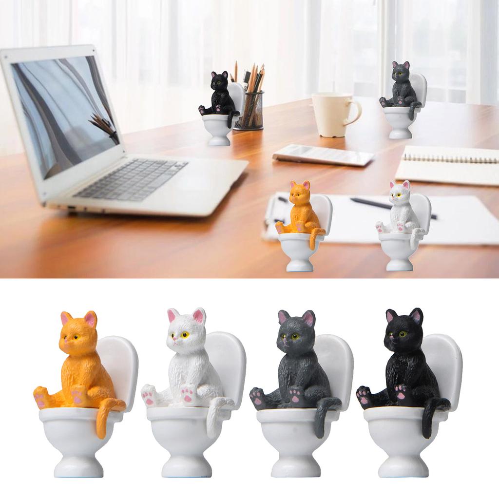 Мини-статуэтки кошек, украшения, фигурки кошек из смолы, сидящих на унитазе, миниатюрный декор, животные, садовые скульптуры, украшения