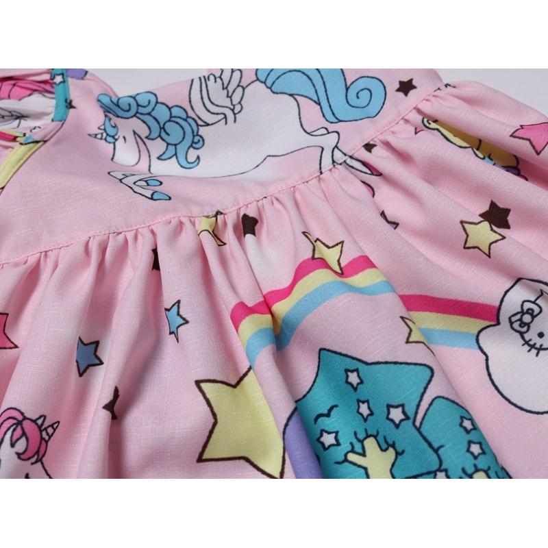 Детское розовое летнее платье с единорогом для девочек