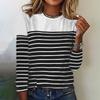 Fall Cotton Long Sleeves T Shirt Minimalist Stripes Crew Neck Women's T-shirts Fashion Casual Tops Daily Loose Women Clothing