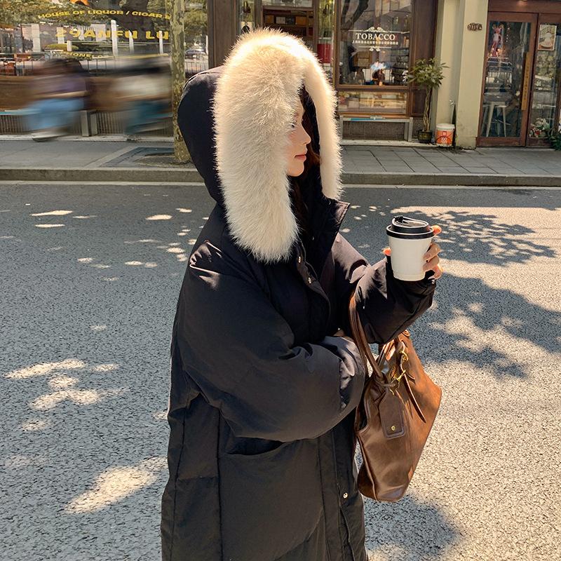 Новое утолщенное большое стеганое хлопковое пальто для женщин, удлиненное зимнее свободное пальто-пуховик выше колена, хлопковое пальто