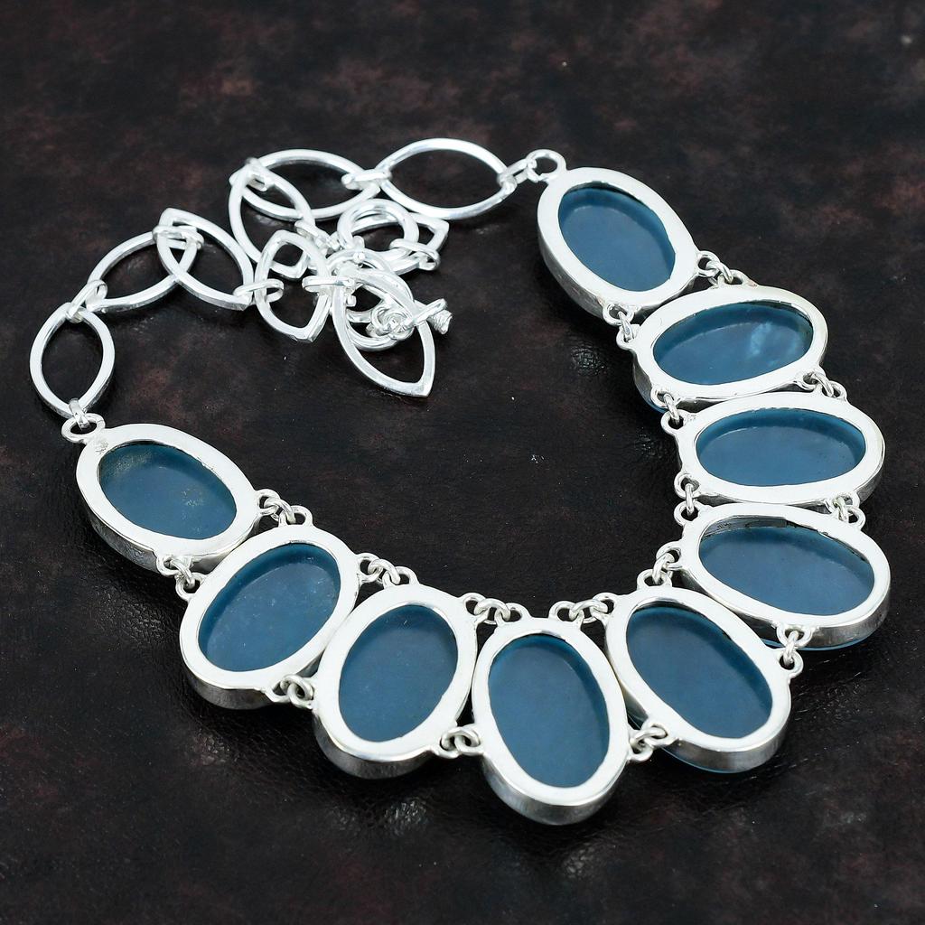 Aquamarine Necklace Natural Gemstone Necklace 925 Sterling Silver Necklace Adjustable Chain Necklace Handmade Stylish Jewelry Gifts For Her