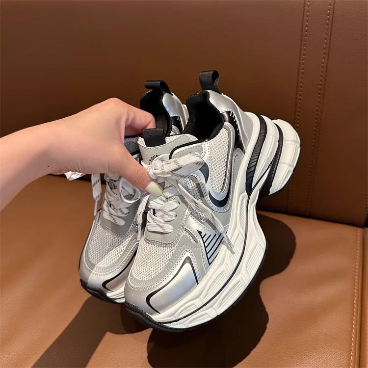 Туфли Paris silver dad, женская, осень 2024 года, новые, маленькие, на толстой подошве, дышащие, универсальные, повседневные, спортивные туфли