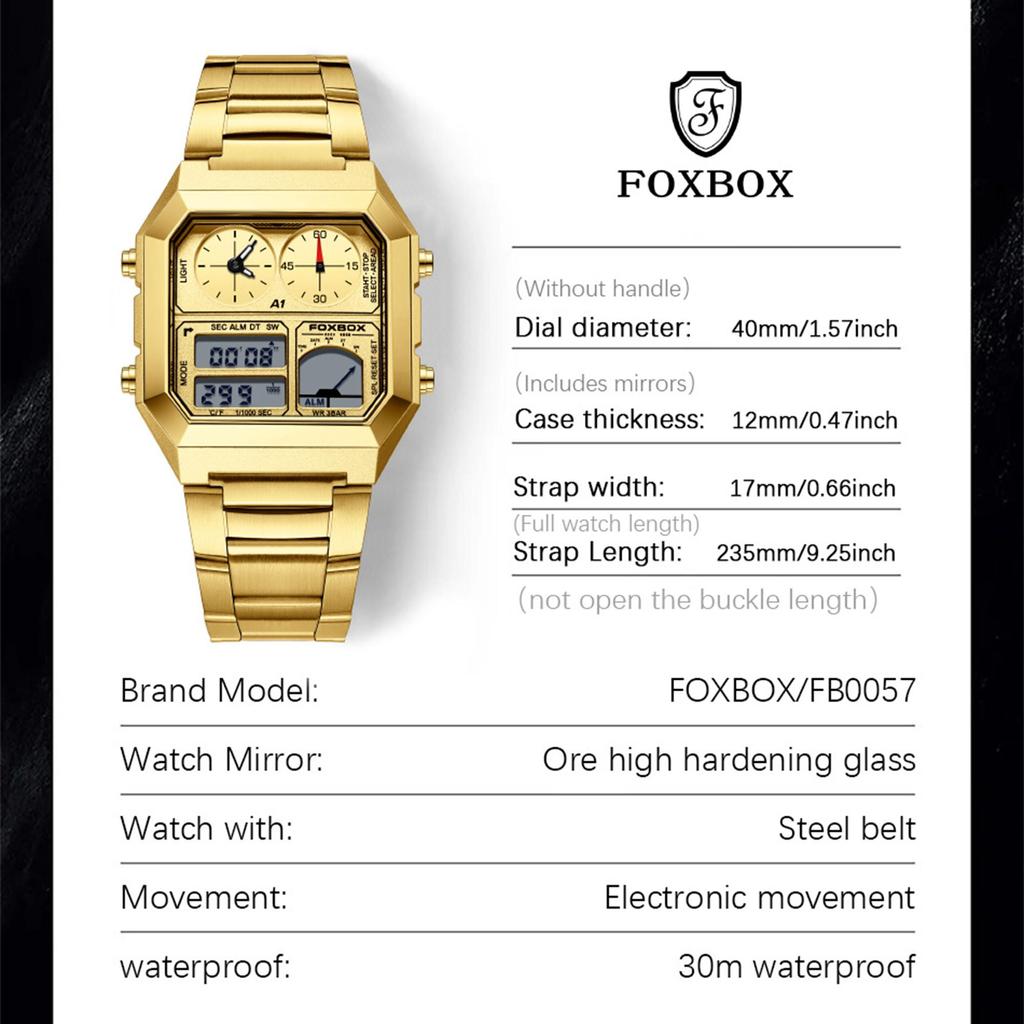 FOXBOX Мужские часы с подсветкой дисплея Спортивные шагомеры Цифровые часы с обратным отсчетом Календарь Часы