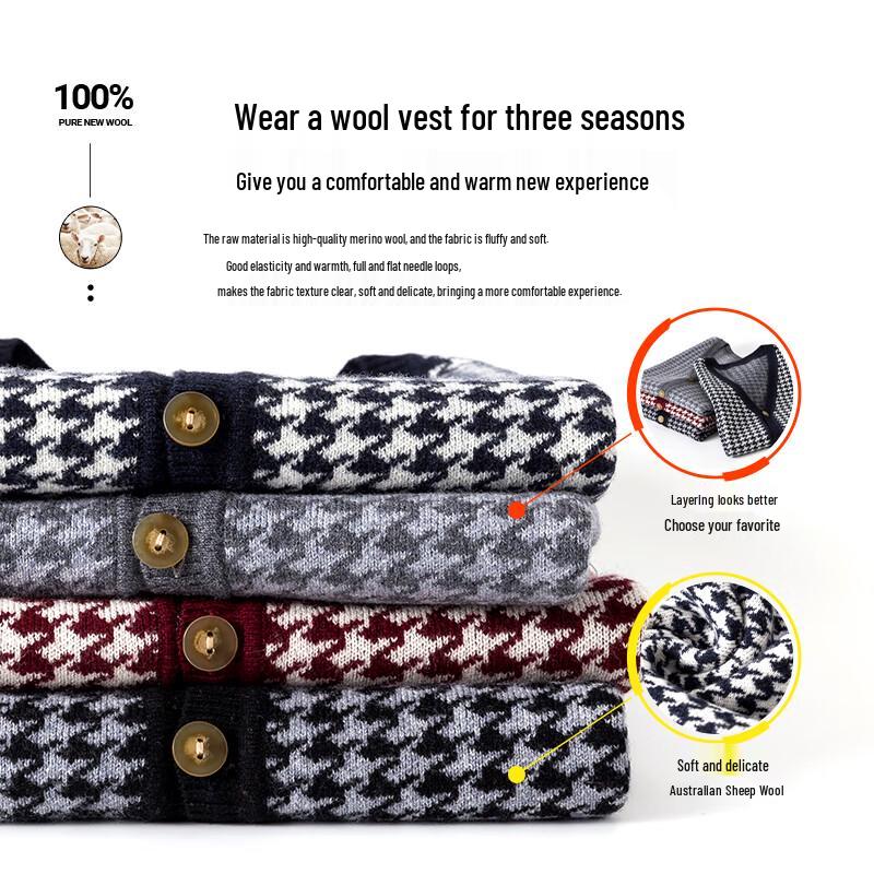 Мужской кардиган-жилет с V-образным вырезом Hengyuanxiang из 100% чистой шерсти