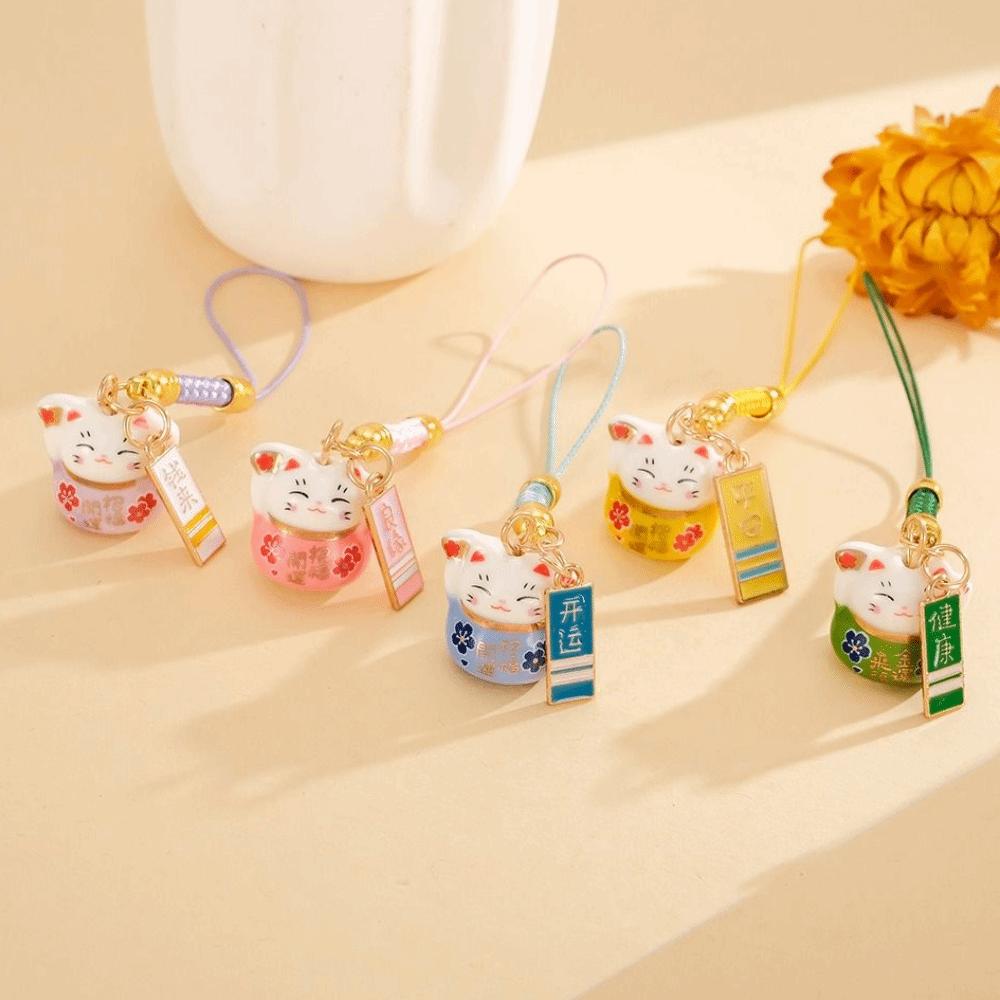 Chinese Style Maneki Neko Phone Chain Metal Lucky Cat Pendant Female Lady Girl