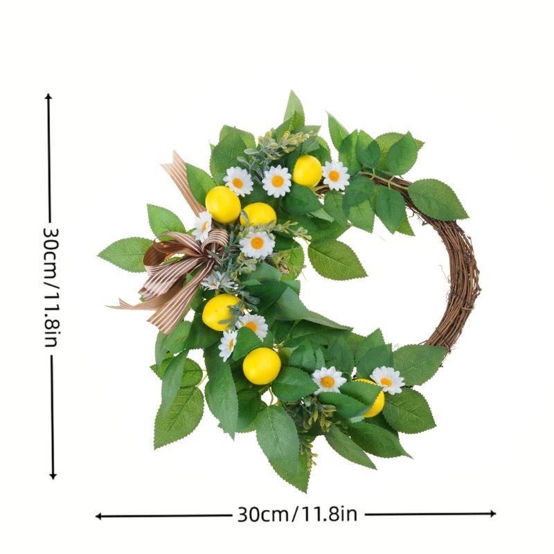 Artificial Bowknot Wreath with Lemon for Front Door, Spring Wreath for Front Door Farmhouses Outdoor Wedding Decorations