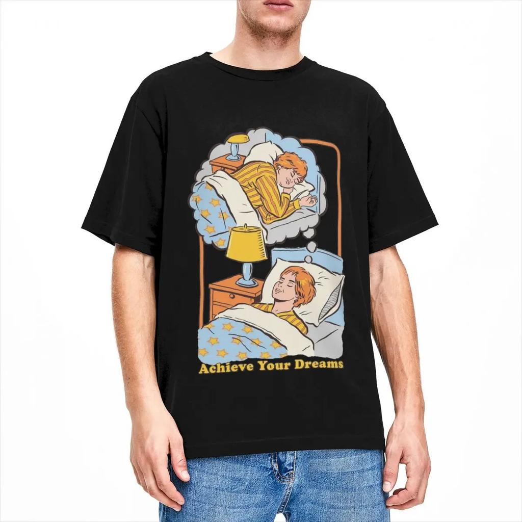 Мужчины Женщины Достигни своей мечты Смешная пародия Графическая футболка Одежда Повседневная Чистый хлопок Веселые шутки для сна Футболки Одежда Новая