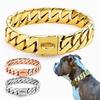 Chunky Heavy Duty Big Stainless Steel Dog Collar, Gold Cuban Link, Dog Collar, 32mm, Pet Accessories