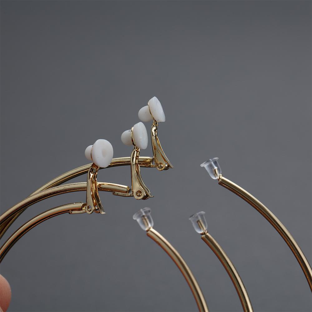 Пара ювелирных изделий золото серебро черный женская мода большой круг клипса на ухо без пирсинга серьги кольца