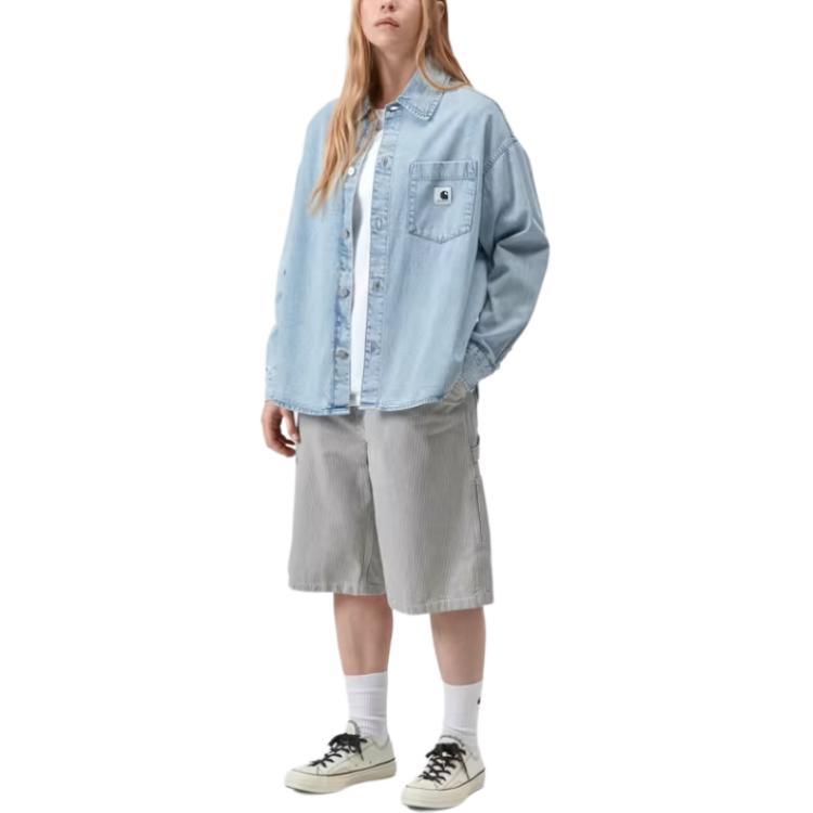 Carhartt WIP Удобная простая джинсовая рубашка с длинным рукавом и нагрудным карманом Женские топы I036232-01-12