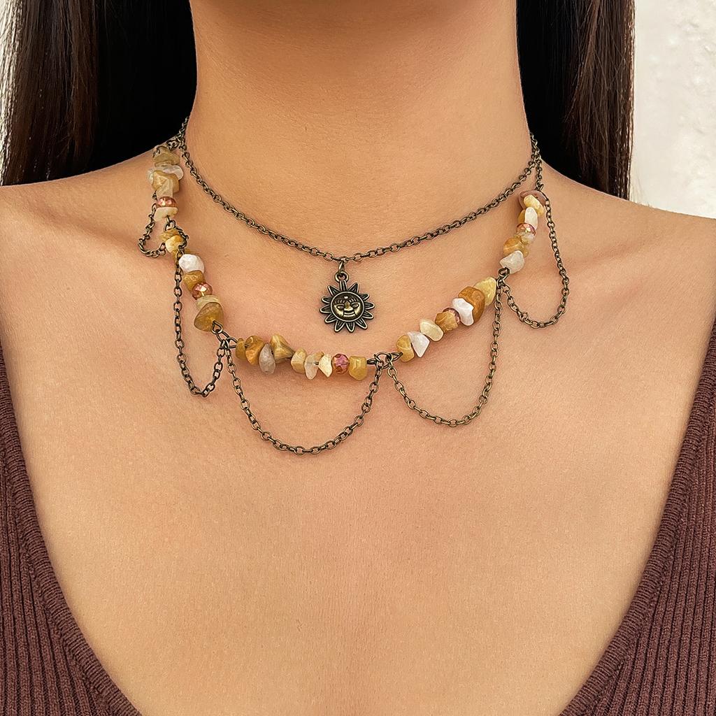 Сладкий и Прохладный Праздничный Ветер Неправильный Гравий Ожерелье Женское Мятный Диффузная Волна Ветер Луна Подвеска Многослойное Ожерелье