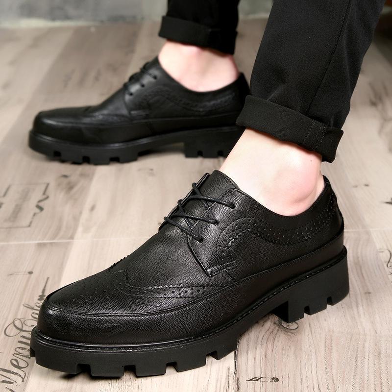 Men's Pointed Toe Leather Formal Shoes - Height Increasing, Thick Sole, Ideal for Business, Casual, or Wedding Wear.