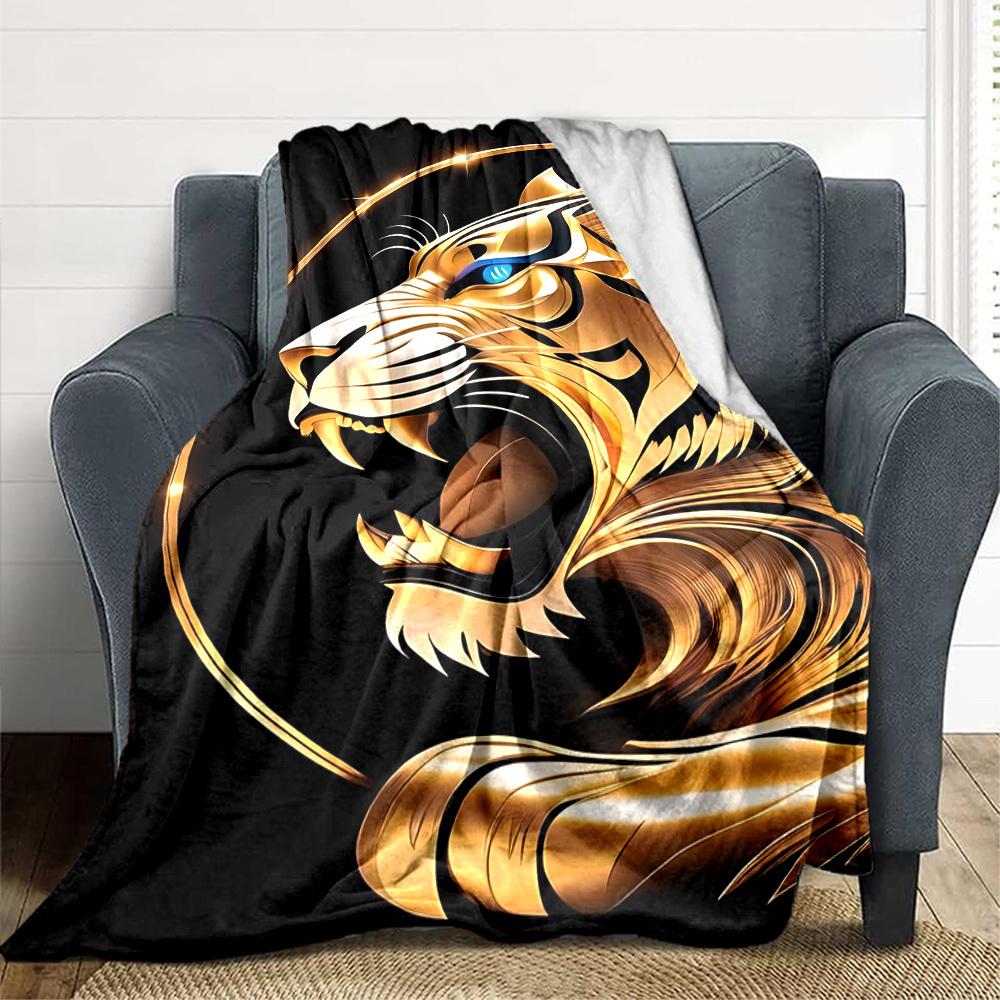 1pc Golden Tiger Head Blanket Lightweight Flannel Blanket Throw Blanket For Sofa, Bed, Travel, Camping, Livingroom, Office yy251015152