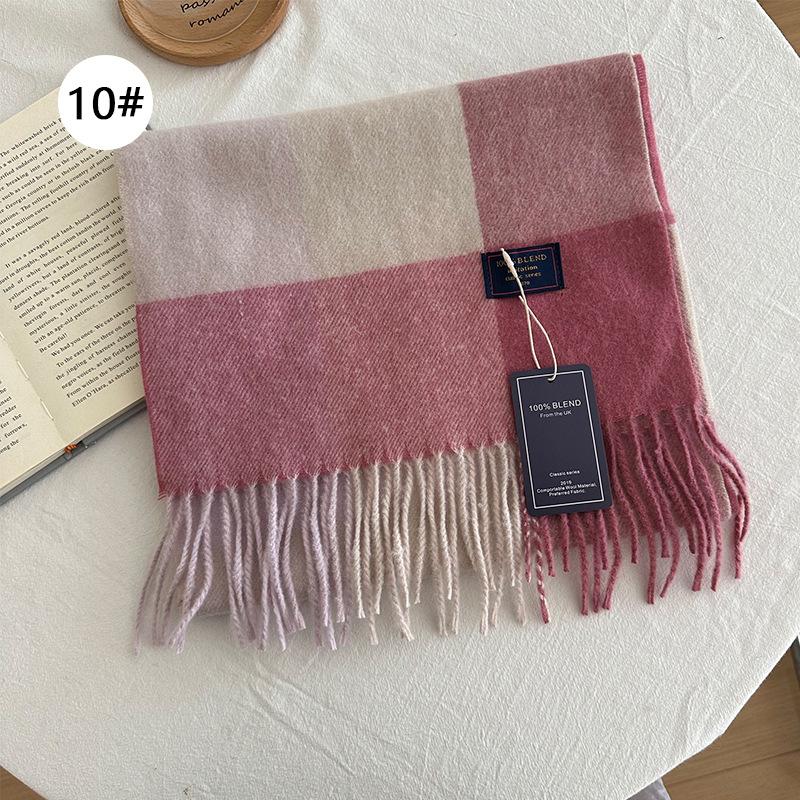 Autumn and Winter Color Blocked Plaid Scarf Winter Warm Scarf Warm and Versatile Plaid Scarf