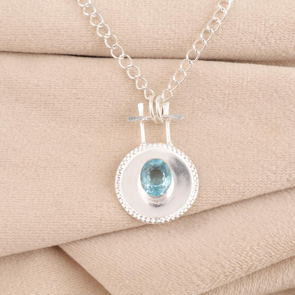 Sky Blue Topaz Gemstone 925 Sterling Silver Jewelry Pendant 1.4" Engagement Gift PP-57-8