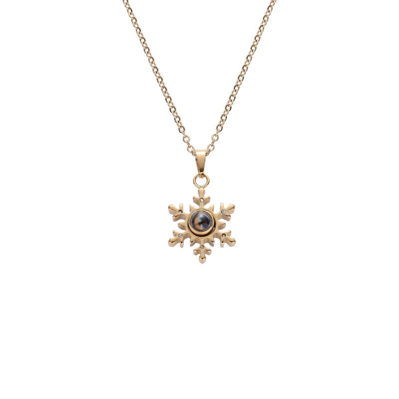 Women Korean Minimalist Snowflake Necklace Titanium Steel 100 Languages I Love You Projection Pendant Zircon Inlaid Love Memory Collarbone Jewelry
