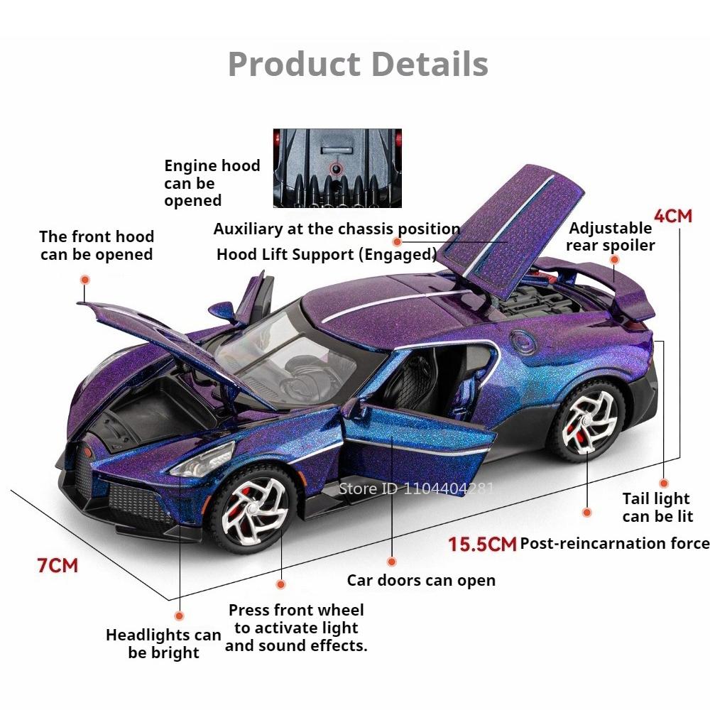 1:32 La Voiture Noire Atlantic Миниатюрная Спортивная Машинка Литая Модель из Сплава Игрушки Звук Свет Оттяжка Двери Открываются Машинки Игрушка для Детей