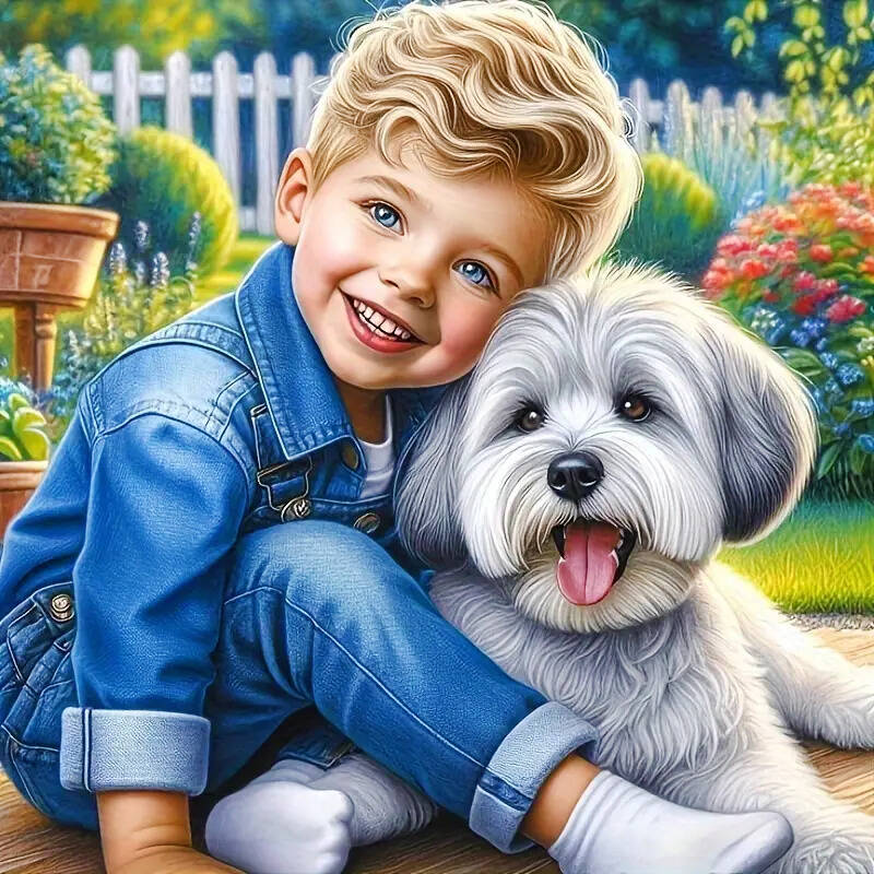 Алмазная мозаика своими руками Портрет Девочка Полная Круглая Алмазная Мозаика Животное Собака Новая Коллекция Настенный Декор Набор для Рукоделия