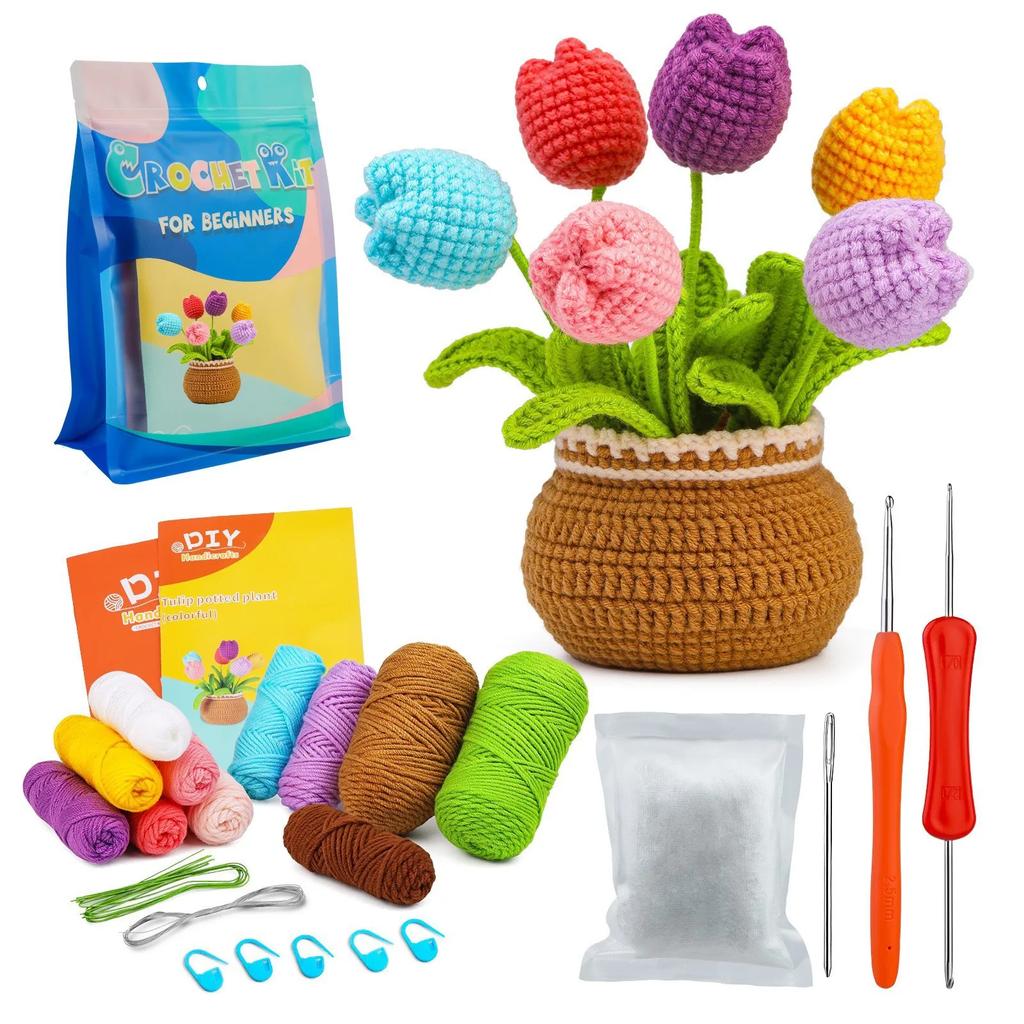 Crochet Flower Kit for Beginners Adults Crocheting Knitting Kit Flower Crochet Kit Includes Crochet Accessories DIY Craft New
