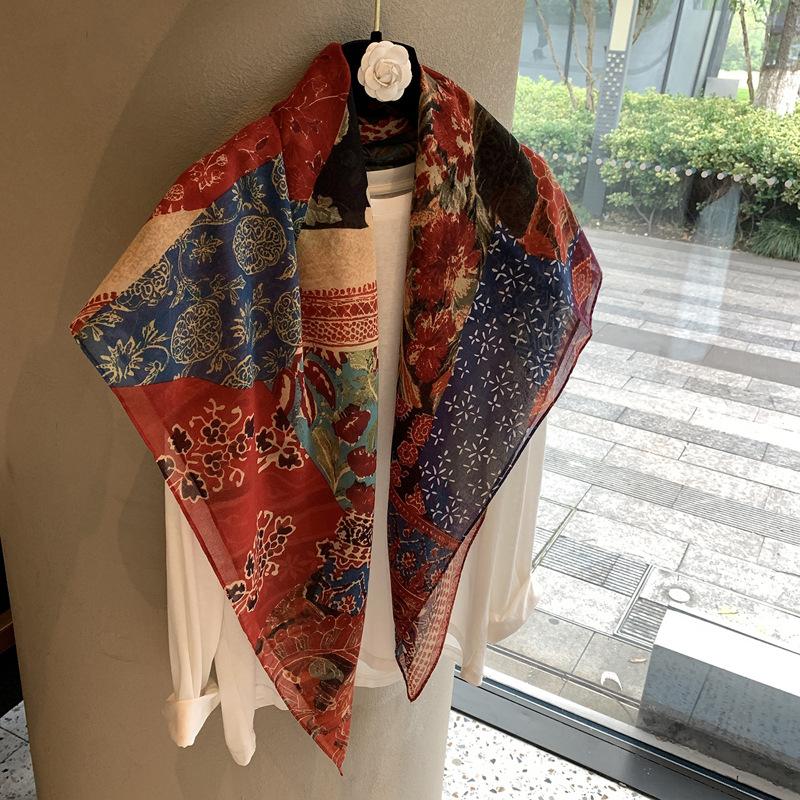Vintage Polka Dot Printed Light And Thin Scarf Cotton Feel Square Scarf Sunshade Shawl Headscarf Belt Scarf Silk Scarf