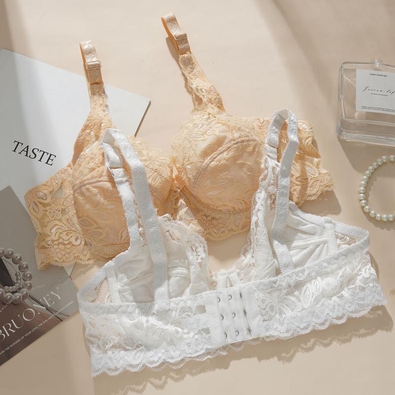 Delicate Lace Plus Size Push Up Bra Breathable Ultra-thin Lining Sponge-free Bra for Women 36-44 BC Cup Have Steel Ring
