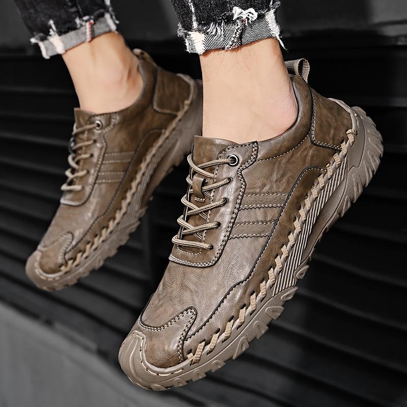 Brand New Fashion Male Sports Shoes Leather Men Casual Light Running Shoes Handsewn Breathable Sneakers Outdoor Leisure Shoes