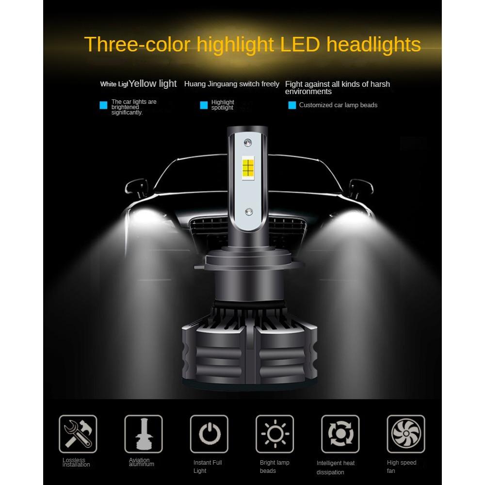 T6 трехцветная автомобильная светодиодная фара, фара дальнего и ближнего света, встроенная фара, золотой свет, противотуманные фары H1 H7 H11