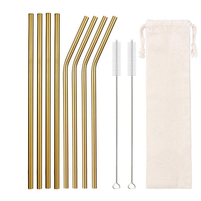 10 цветов Экологичные металлические соломинки для питья Набор соломинок из нержавеющей стали 304 Многоразовые красочные принадлежности для бара и вечеринок Аксессуары для соломинок