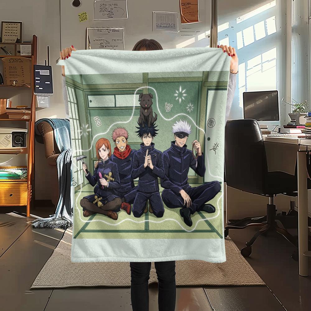 1PC Jujutsu Kaisen Patterned Flannel Blanket Suitable For All Seasons For Home Decor Warmth And Comfort Gifts Holiday Present