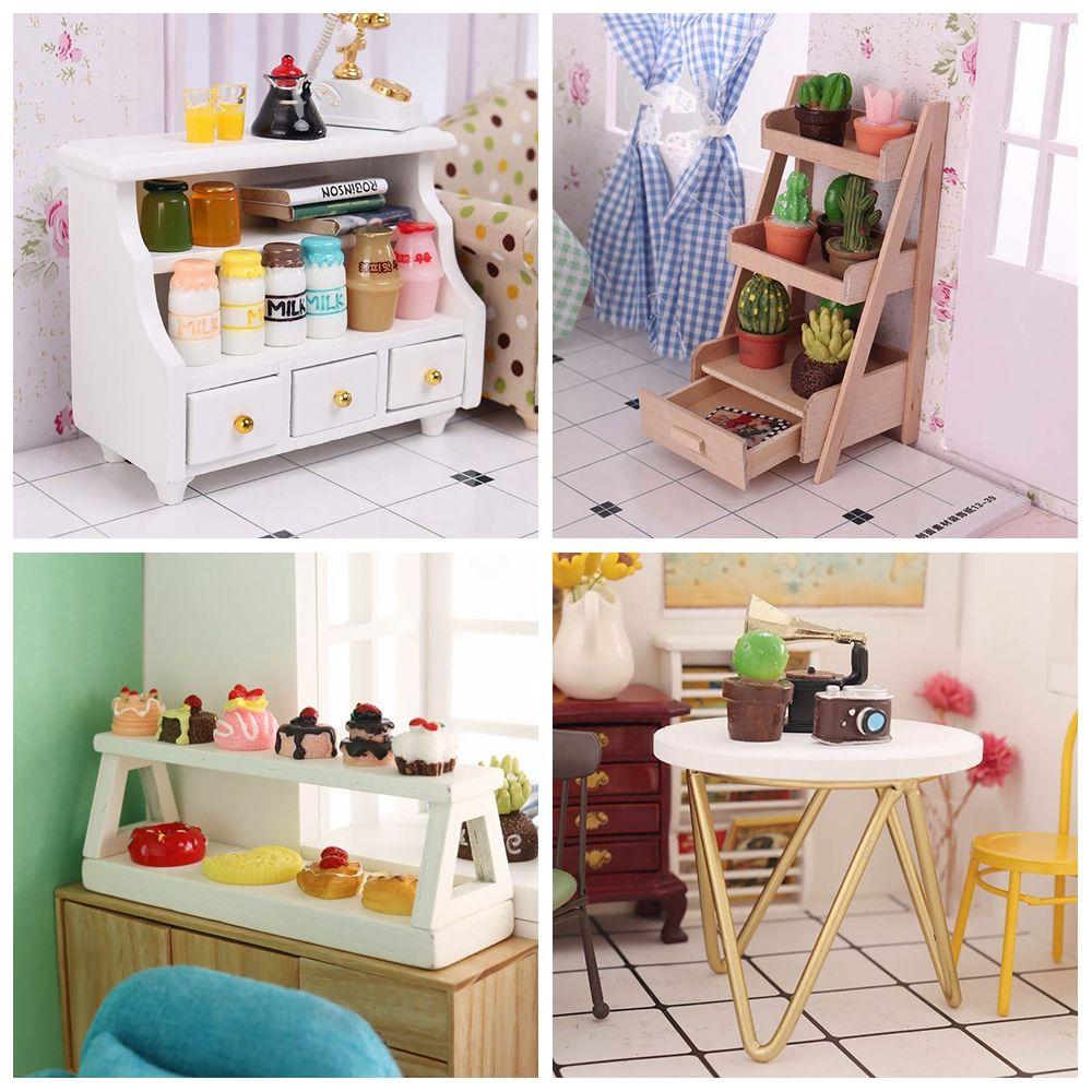 Подставка для цветов Реквизит для фотосъемки Миниатюрный чайный столик Деревянный табурет Мебель для кукольного домика Аксессуары для кукол
