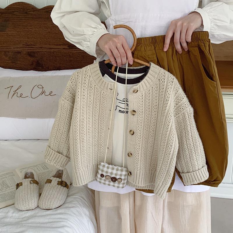 Children's Autumn Sweater Jacket Boy's Sweater Cardigan Knitted Sweater Girl's Children's Spring and Autumn Western Style Top Beige Jacket