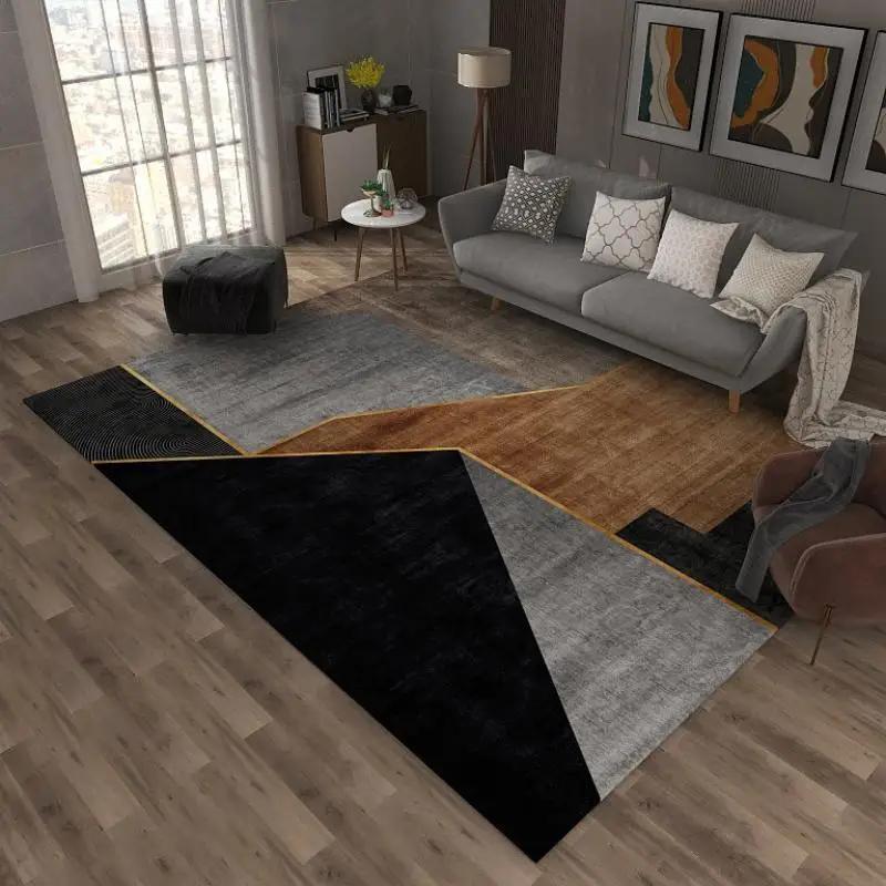 Abstract Geometric Patchwork Rug Black,Grey,Brown Modern Minimalist Style Distinctive Decor for Living Rooms and Bedrooms