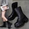 Autumn New Large-size Women's Boots Mid-tube Motorcycle Boots British Wind Thick Soled Short Boots Female Tide Thin Boots P339
