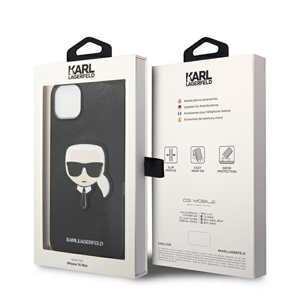 Etui do iPhone 14 Plus Karl Lagerfeld Saffiano Karl's Head Patch Czarne