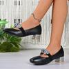 2026 New Women's High Heels Elegant Mid-heeled Pumps Fashion Plaid Bowknot Elastic Strap Mary Jane Shoes  Leather Lady Heels