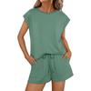 Women's Spring and Summer Solid Color Round Neck Loose Short Sleeved Shorts Two-piece Set