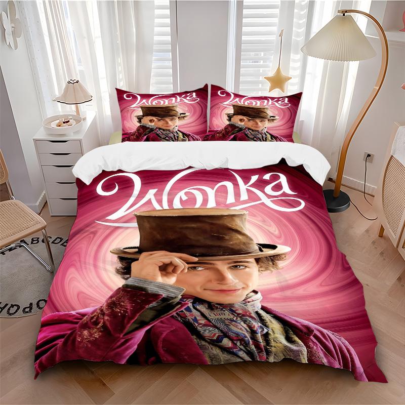 Wonka'S Whimsical World Print 3Pcs Bedding Setduvet Cover With 2 Bedropillowcase Home Birthday Gift