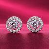 Серебряные серьги 925 пробы с роскошными круглыми циркониевыми бриллиантами, двойные серьги-гвоздики, свадебные украшения, подарок для женщин, никогда не померкнут